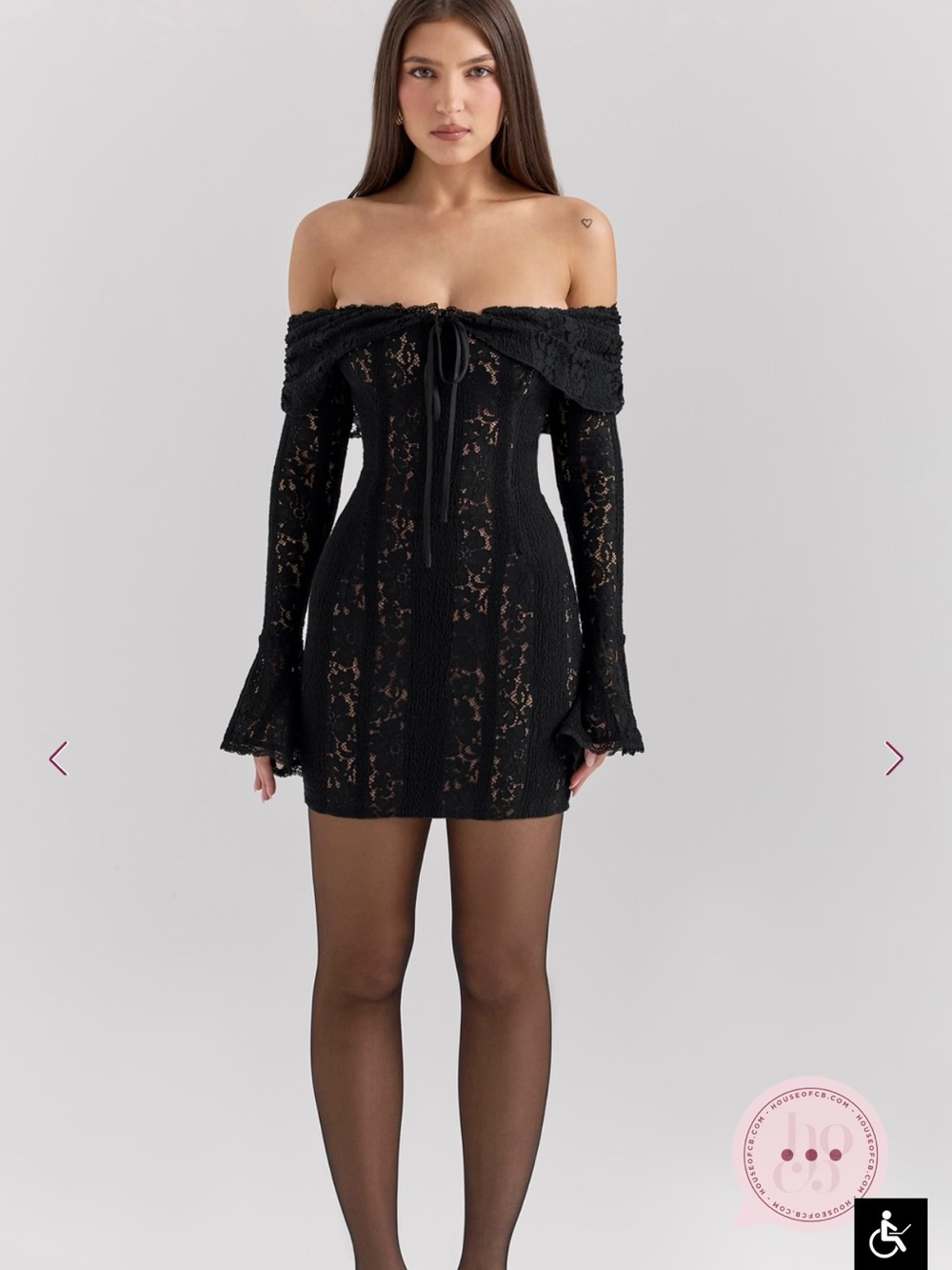 House of CB Sadie Black Floral Lace Off Shoulder Mini Dress